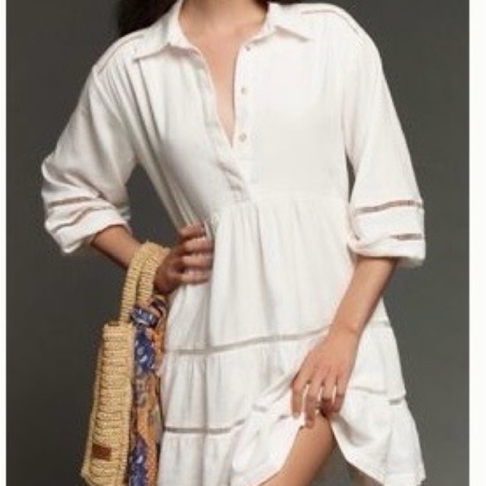 Anthropologie Cream Tiered Popover Swim Cover-Up